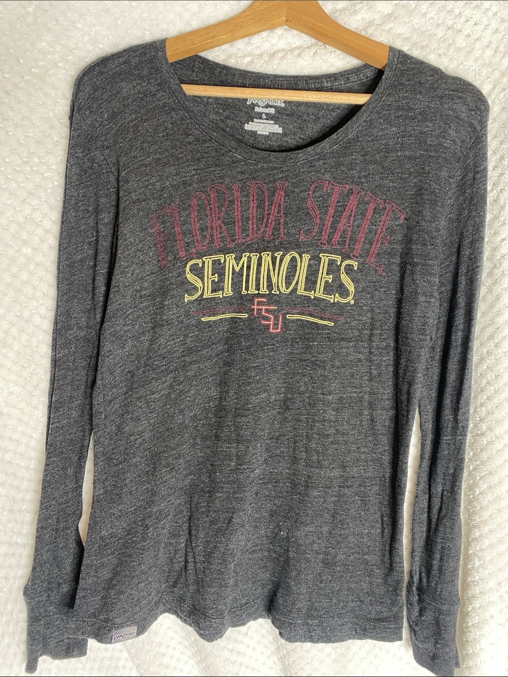 Jansport Women's FSU Long Sleeve Tee - Charcoal with Garnet & Gold Graphics